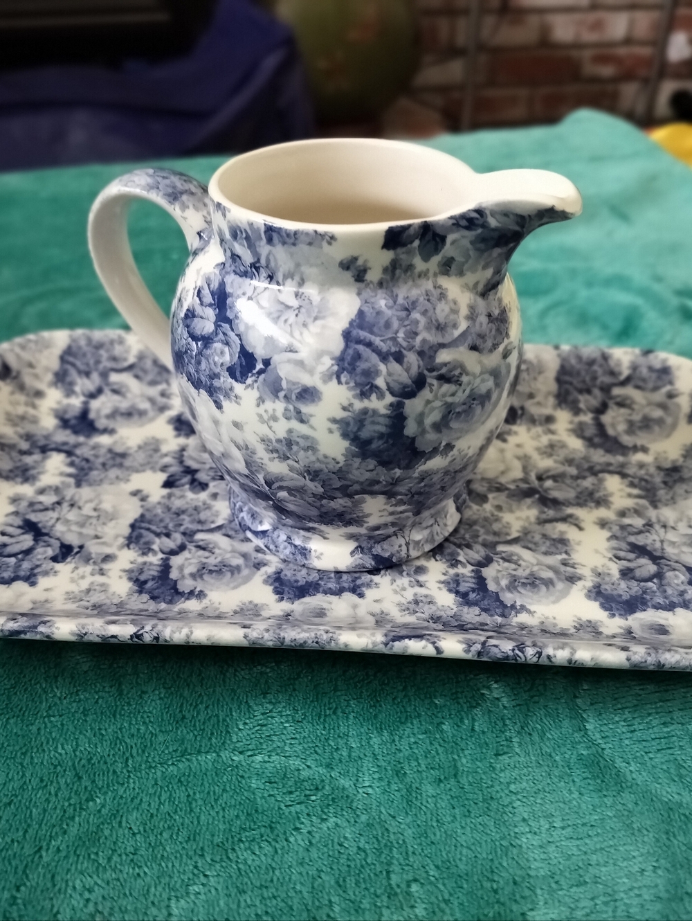 Arthur Wood Blue Floral Chintz Creamer & Matching Underplate England Mid Century